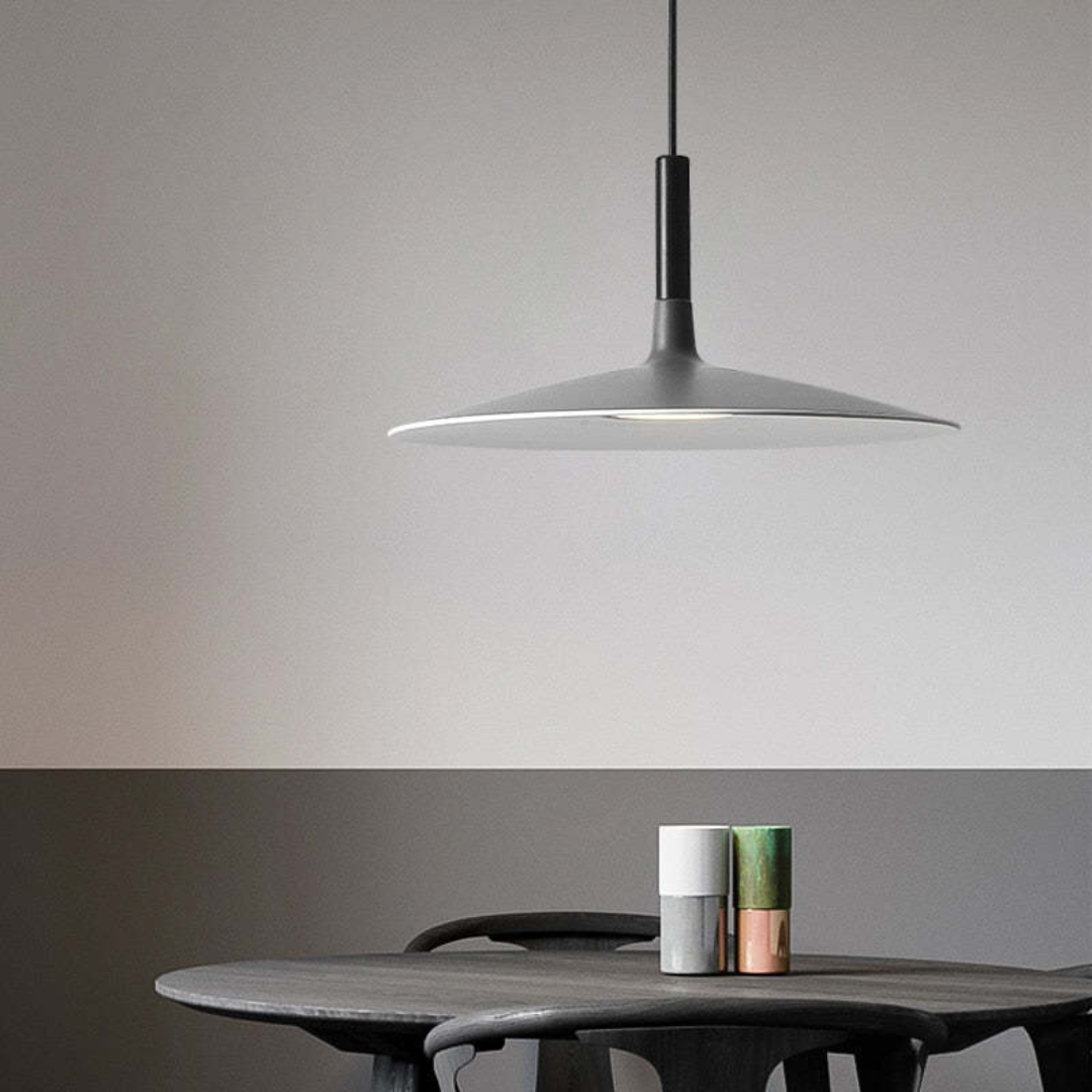 Contemporary White Metal Hanging Lamp – LED, Adjustable Height