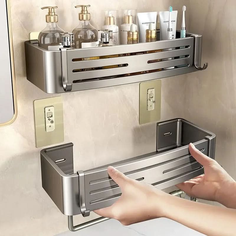 Self-Adhesive Aluminum Shelf Organizer for Bathroom Storage