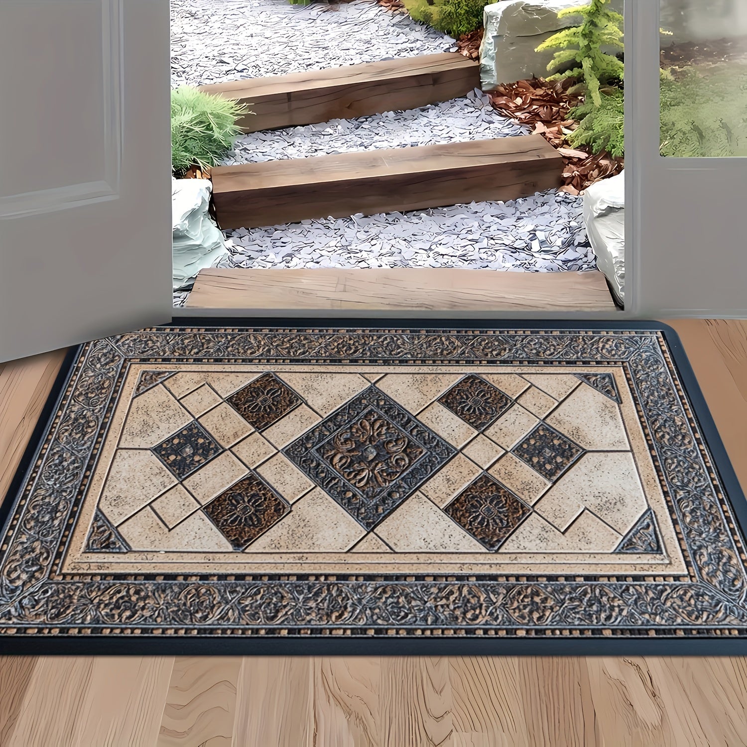 Modern Washable Entry Mat with Stylish Geometric Design