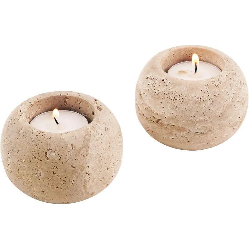 Set of 2 Travertine Candle Holders for Votives