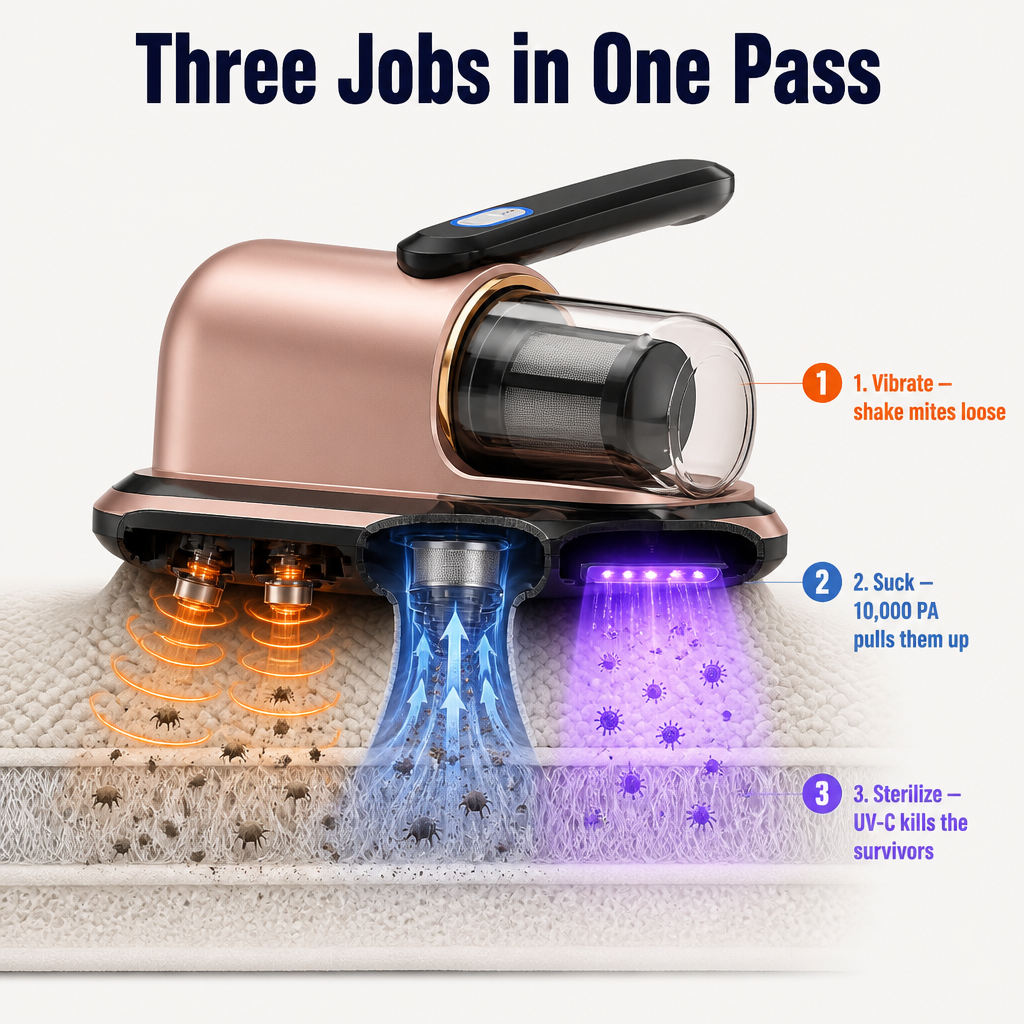 NanoPurify™ — Extract Concealed Dust Mites from Your Mattress in a Single Sweep