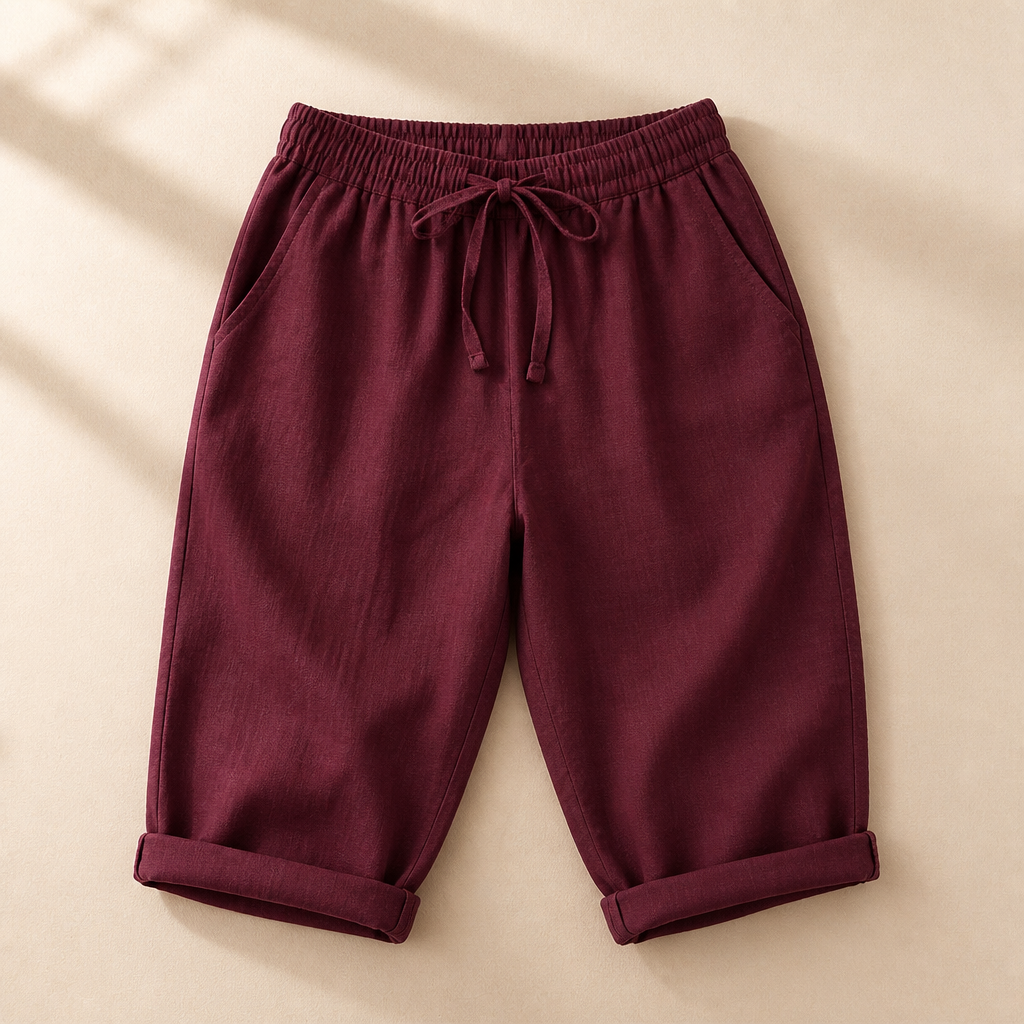 SenseLuxe™ – Airy Cotton-Linen Capri Pants Featuring Rolled Cuffs