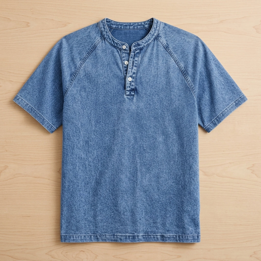VesperLoom™ – Vintage Mineral-Wash Raglan Henley Tee
