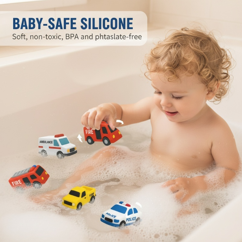 6-Piece Silicone Vehicle Bath Toy Collection