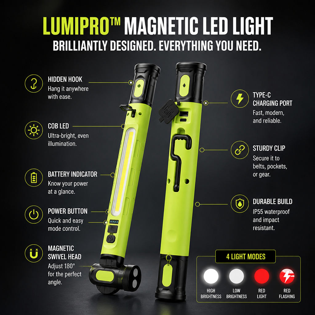 LumiPro™ Magnetic LED Light — Hands-Free Brilliance That Powers Every Project
