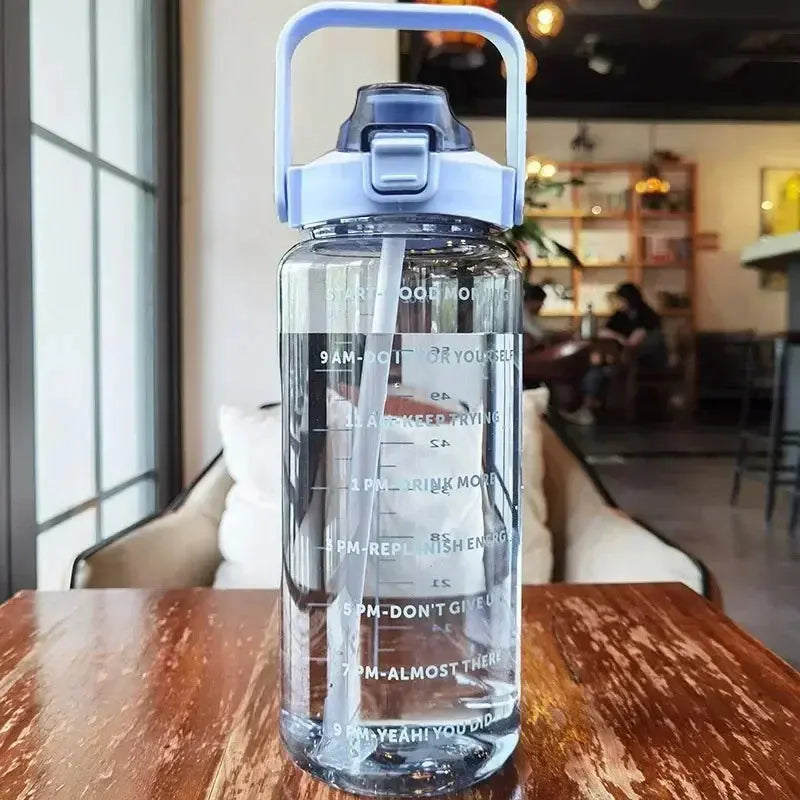 2L Water Bottle with Straw, Time Indicators & Leak-Resistant Cap