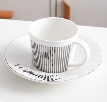 Coffee Cup Mirror | Porcelain Saucer | Gold Stripe Decoration