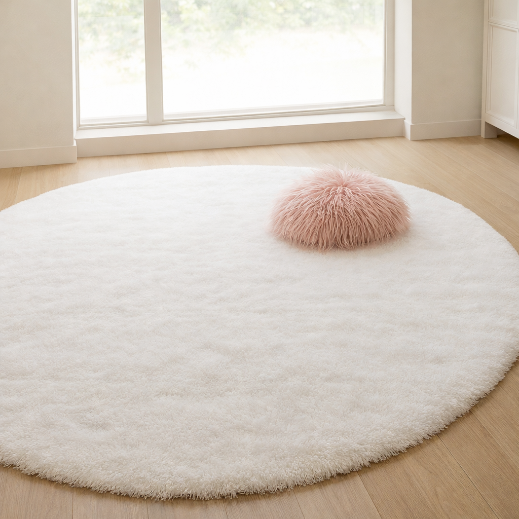 Elegant Round Area Rug in Soft Textured Fabric