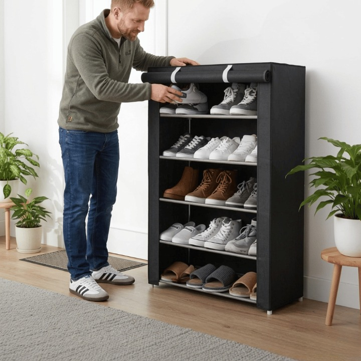 Freestanding Shoe Organizer | Dust-Resistant Cover | Tool-Free Setup | ShoeGuard