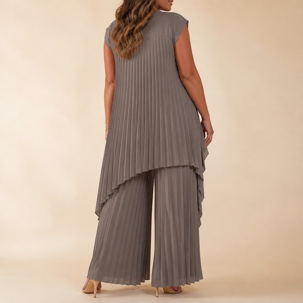 NovaLuma™ – Breezy Pleated Two-Piece Set Featuring Asymmetric Hem