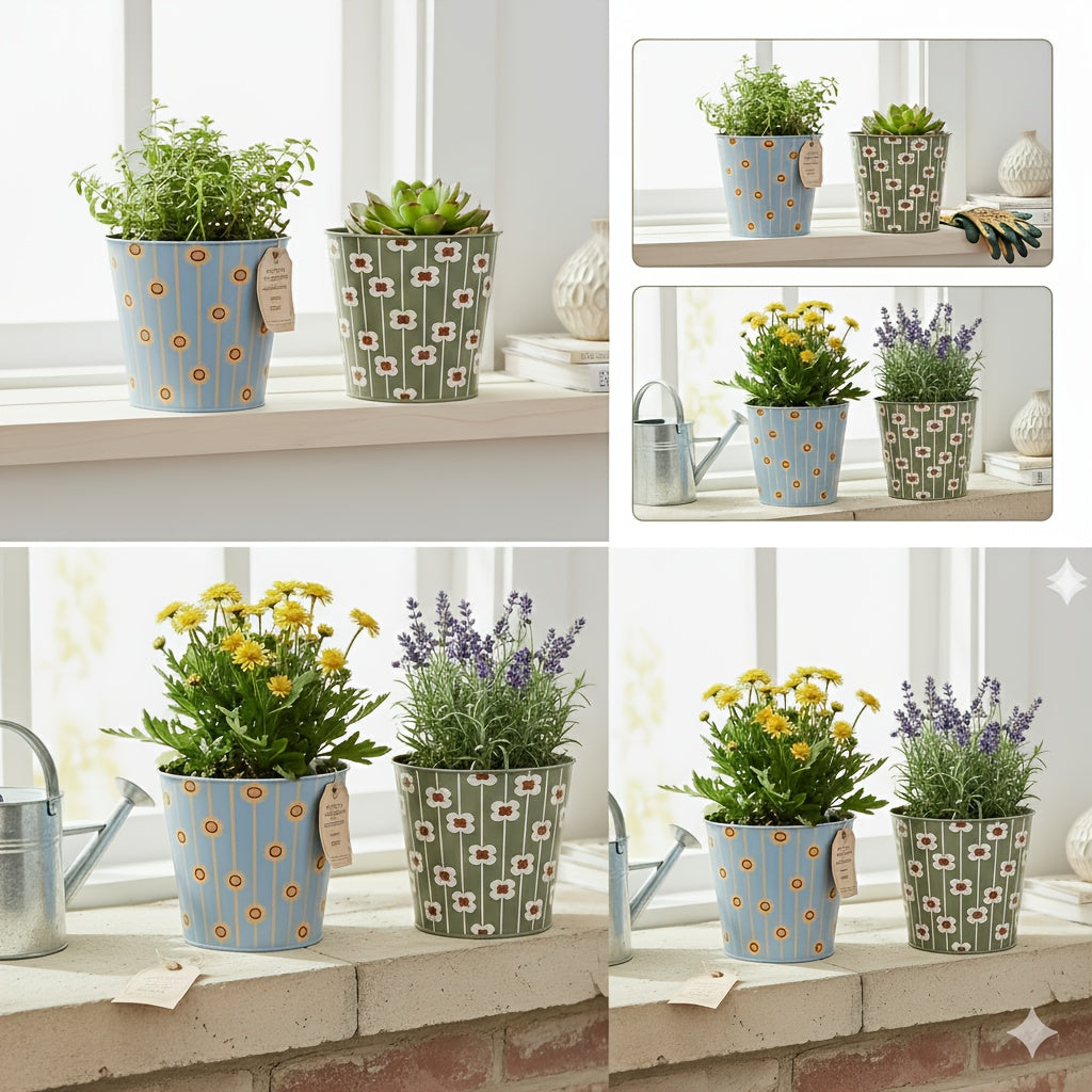 Charming Metal Planter Duo for Elegant Indoor Gardens