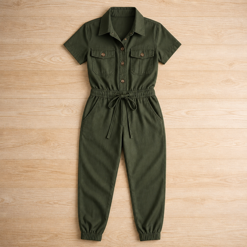 LumiVerve™ Short Sleeve Button-Front Jumpsuit — Shape Your Confidence with Every Move