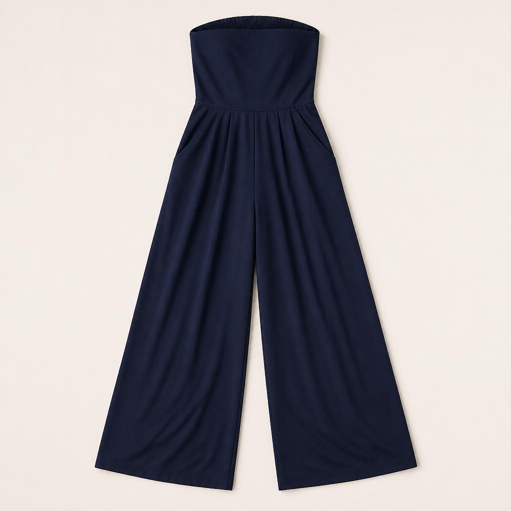 LuminaWear™ – Chic Strapless Wide-Leg Jumpsuit with Smocked Back