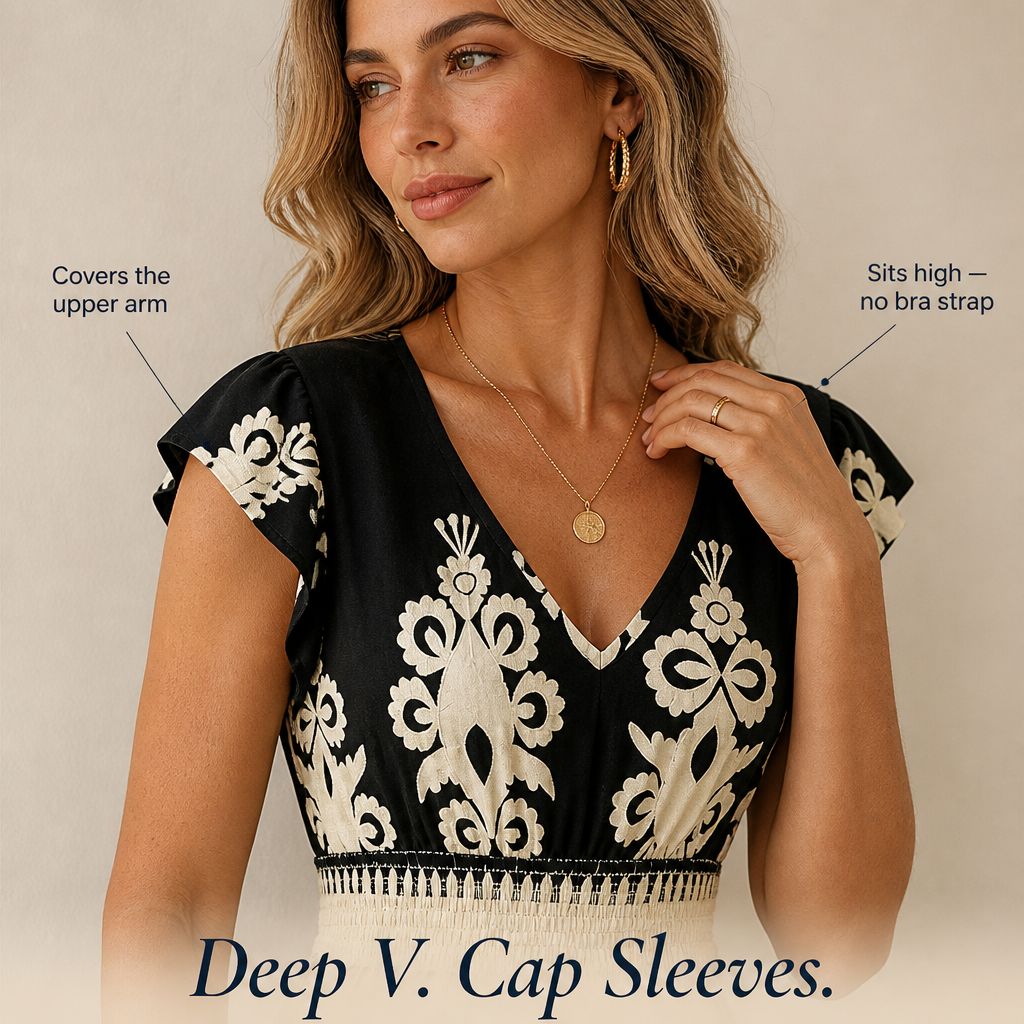 Vellureva™ — Slip on One Cap-Sleeve Maxi from Café Brunch to Rooftop Night