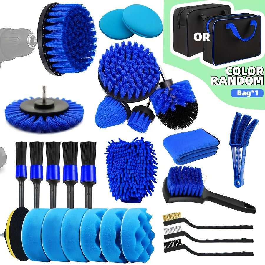 28-Piece Brush Set for Automatic Car Washing with Drill Attachments and Bag