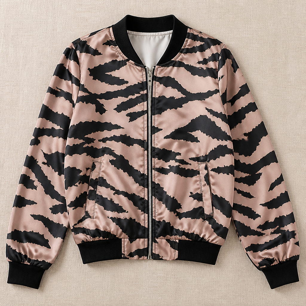 SavaraStrike™ – Bold Zebra Print Bomber Jacket with Full-Length Zip
