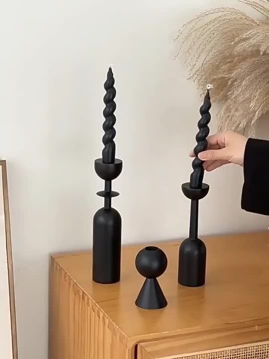 Luxe Emberwood – Chic Wooden Candle Holders Set