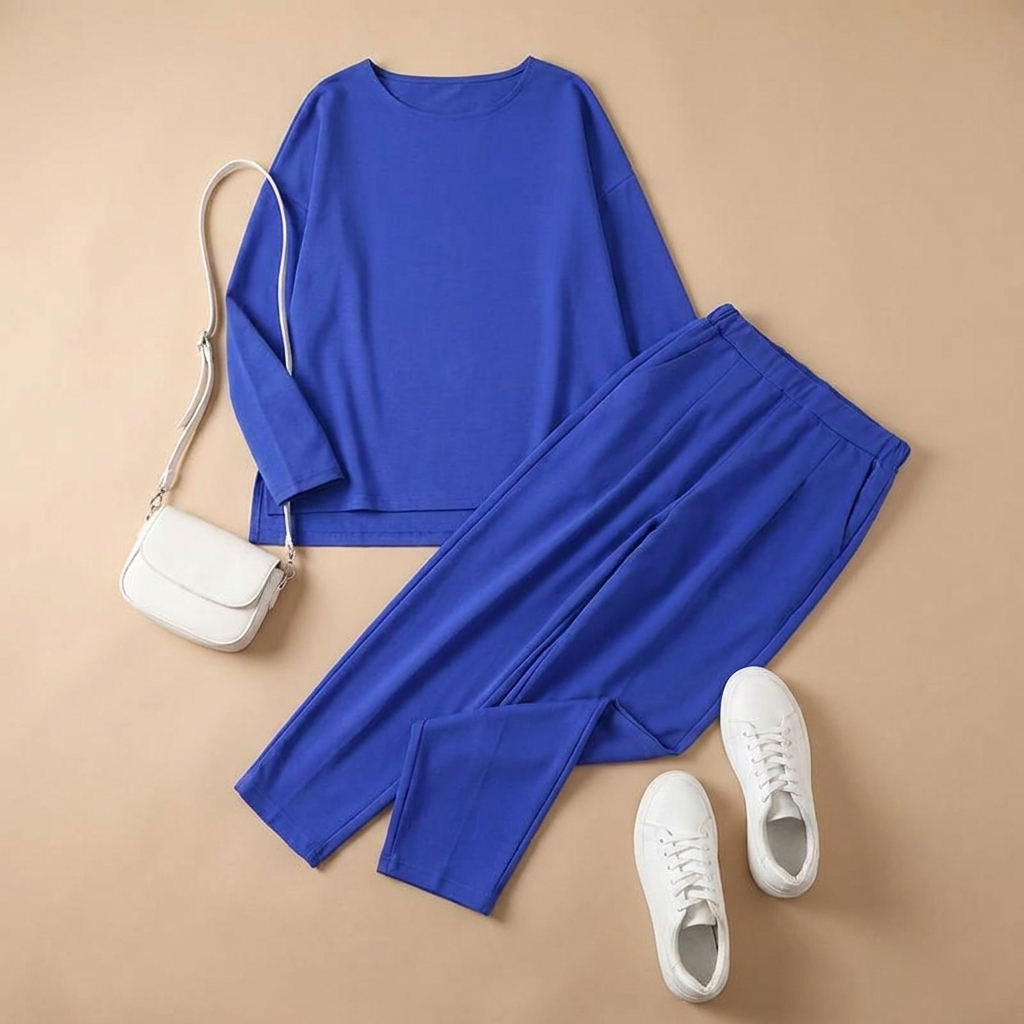 LuminaEase™ – Laid-Back Boat-Neck Top & Slimmed Pant Set