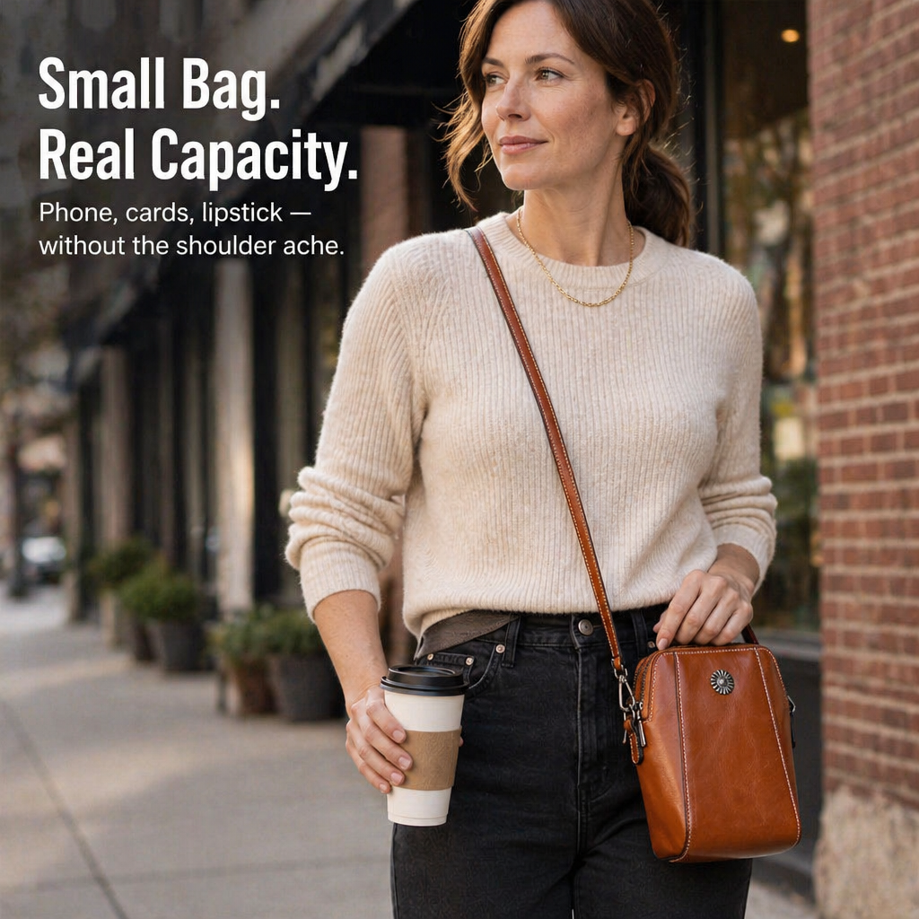 VividAura™ — Soft-Leather Crossbody to Hold Phone, Cards & Lipstick All-in-One