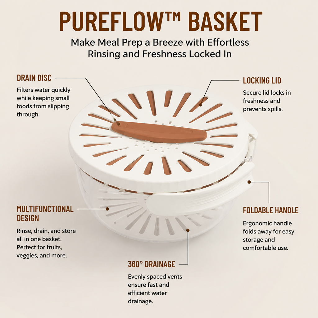PureFlow™ Basket — Make Meal Prep a Breeze with Effortless Rinsing and Freshness Locked In