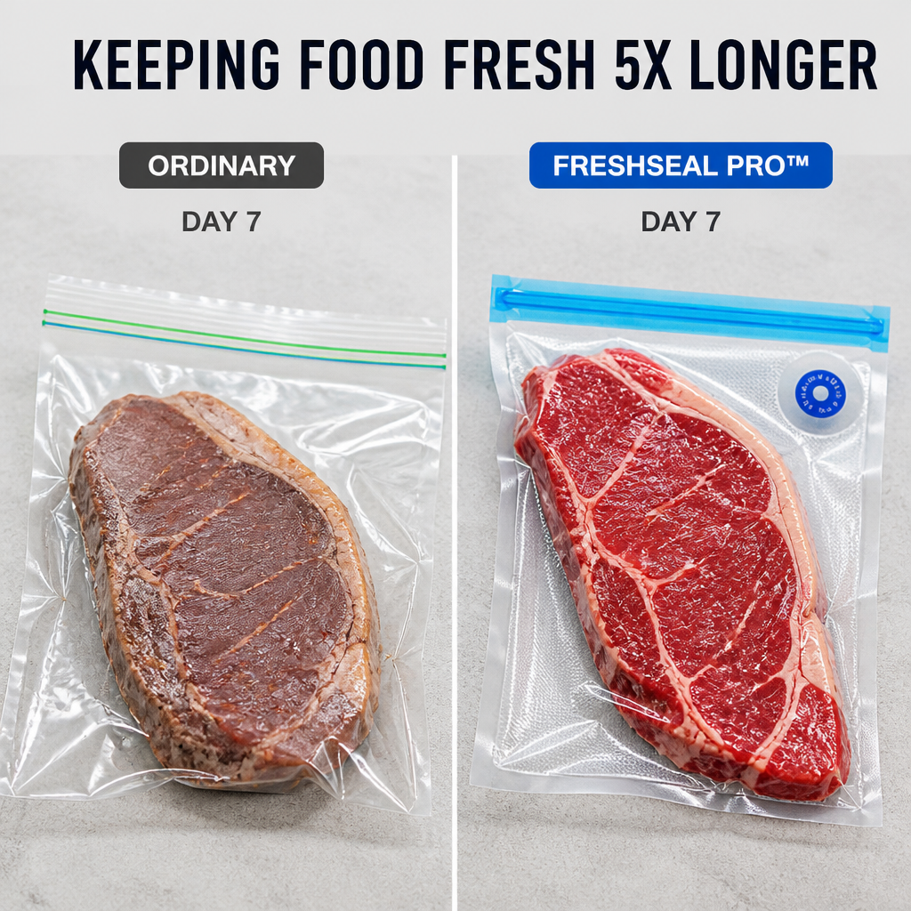 FreshSeal Pro™ — Preserve Meat And Berries 5x Longer With One-Button Vacuum Bags