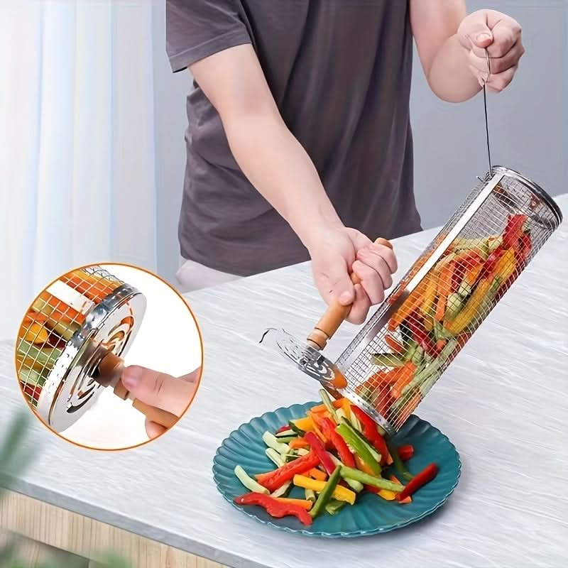 Stainless Steel Grill Basket with Rolling Design