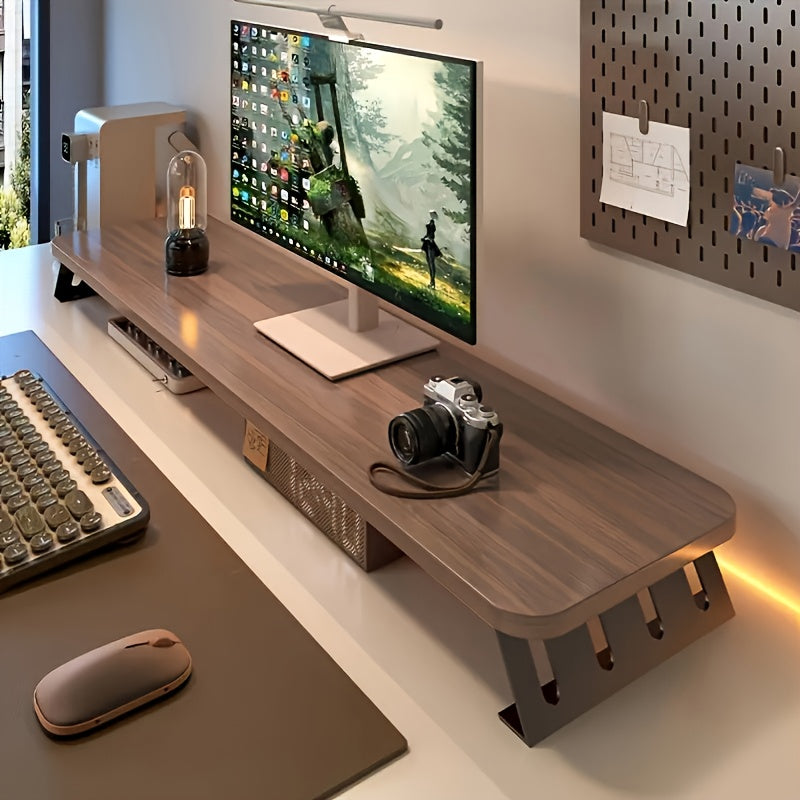 ElevateEase - Compact Wooden Monitor Stand for Home Office & Laptops