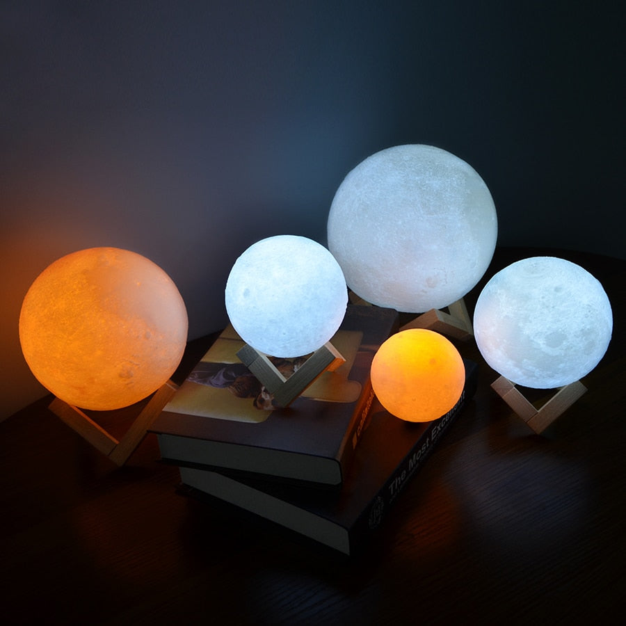 Moon Light with Wooden Base – 16 Colors & Dimmable Brightness