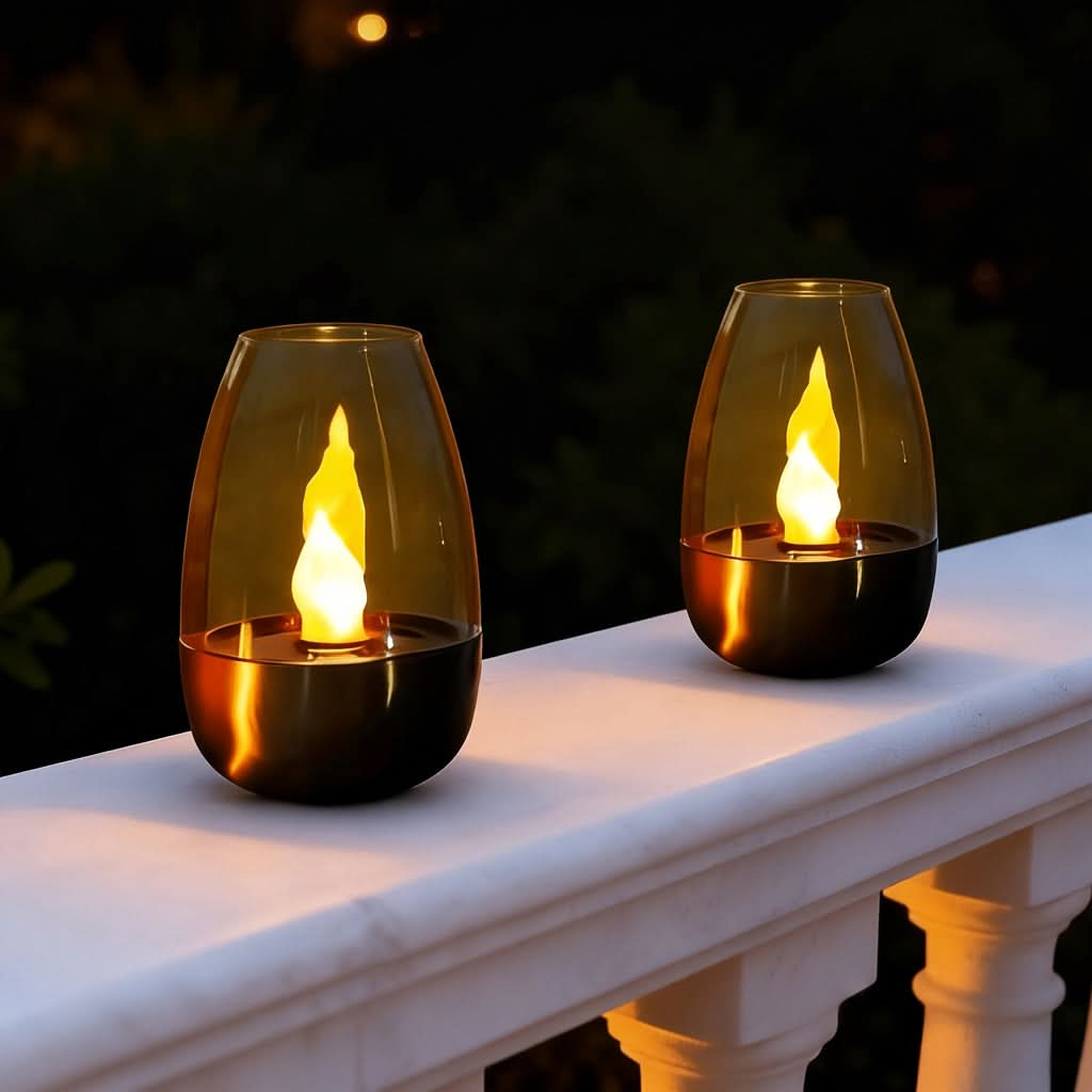 Solar LED Candle Light with Stainless Steel Design and Simulated Flame