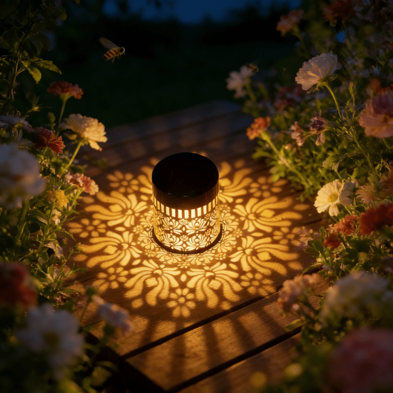 Solar Lotus Projection Table Lamp for Outdoor Use