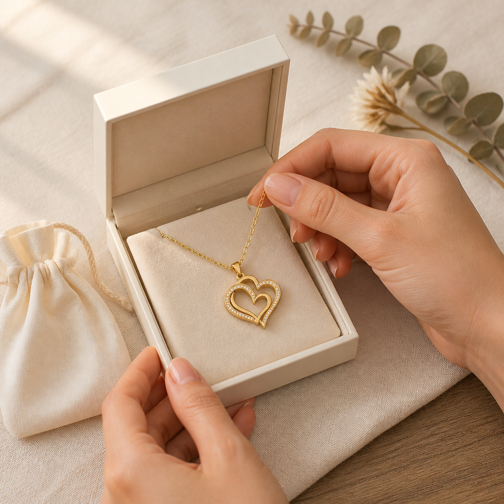LumaCherish™ – Elegant Double-Heart Pendant Necklace with Pavé Crystals