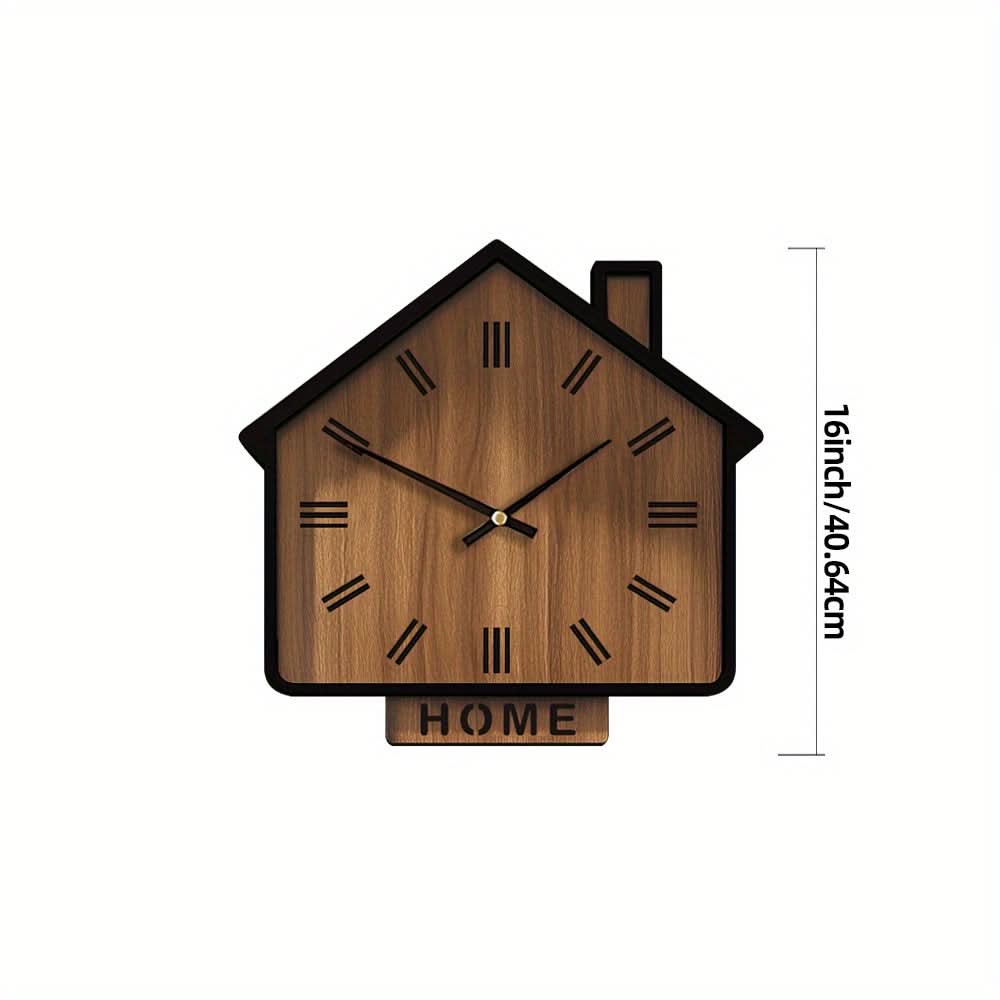 Rustic Wooden Wall Clock in House Shape