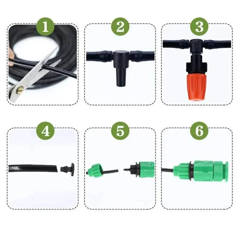 Irrigation Setup | Automatic Fine Spray Sprinkler | Adjustable Hose Guide | AquaMisto