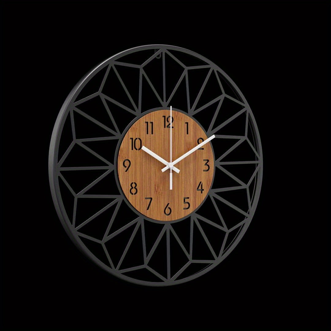 Chic Metal Timepiece with Wood-Look Finish