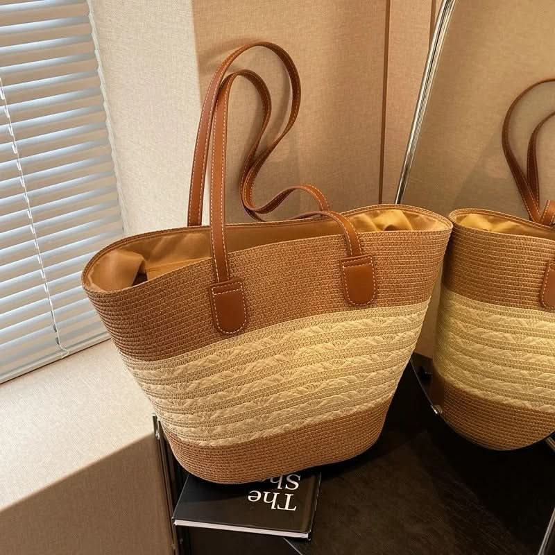 Spacious Shoulder Bag with Straw Design