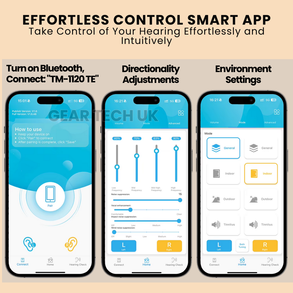 Smart Bluetooth Hearing Aids with App Control - No Prescription Needed