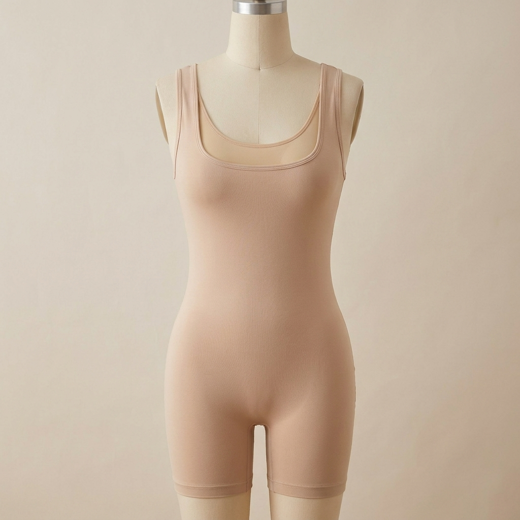 SculptAura™ – Smooth Square-Neck Contouring Bodysuit with Mid-Thigh Length