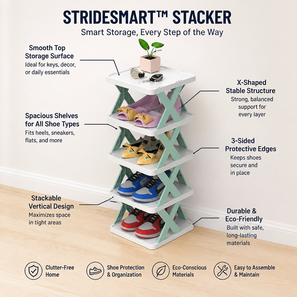 StrideSmart™ Stacker — Turn Shoe Chaos into Serene, Stylish Order Instantly