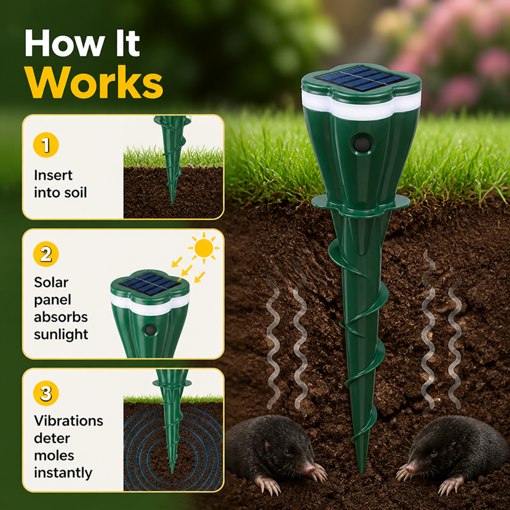 TerraGuard™ — Quiet Solar Power That Banishes Moles and Revives Your Garden’s Glory