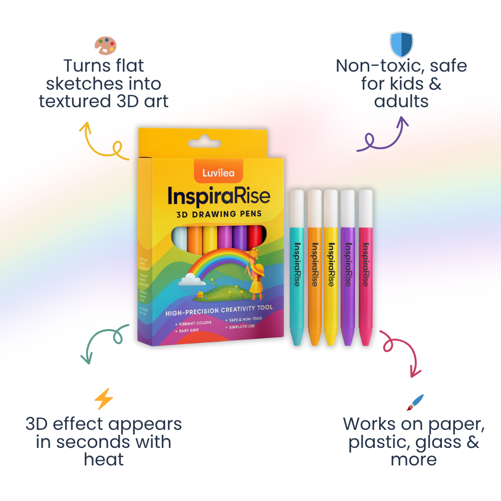 InspiraRise™ 3D Drawing Pens — Bring Your Imagination to Life with Vibrant, Touchable Art That Pops Off the Page