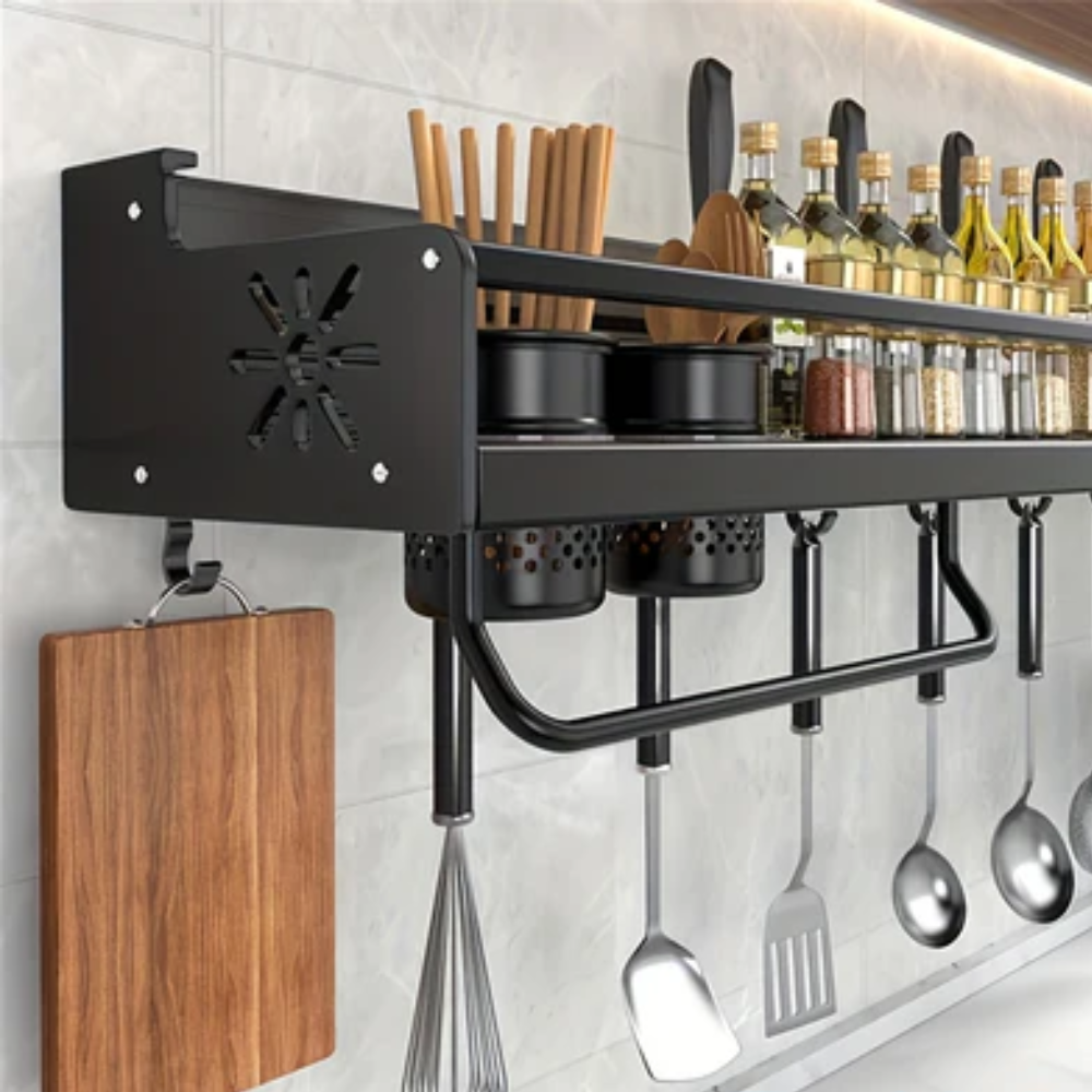 Wall-Mounted Kitchen Storage Rack for Organizing Supplies