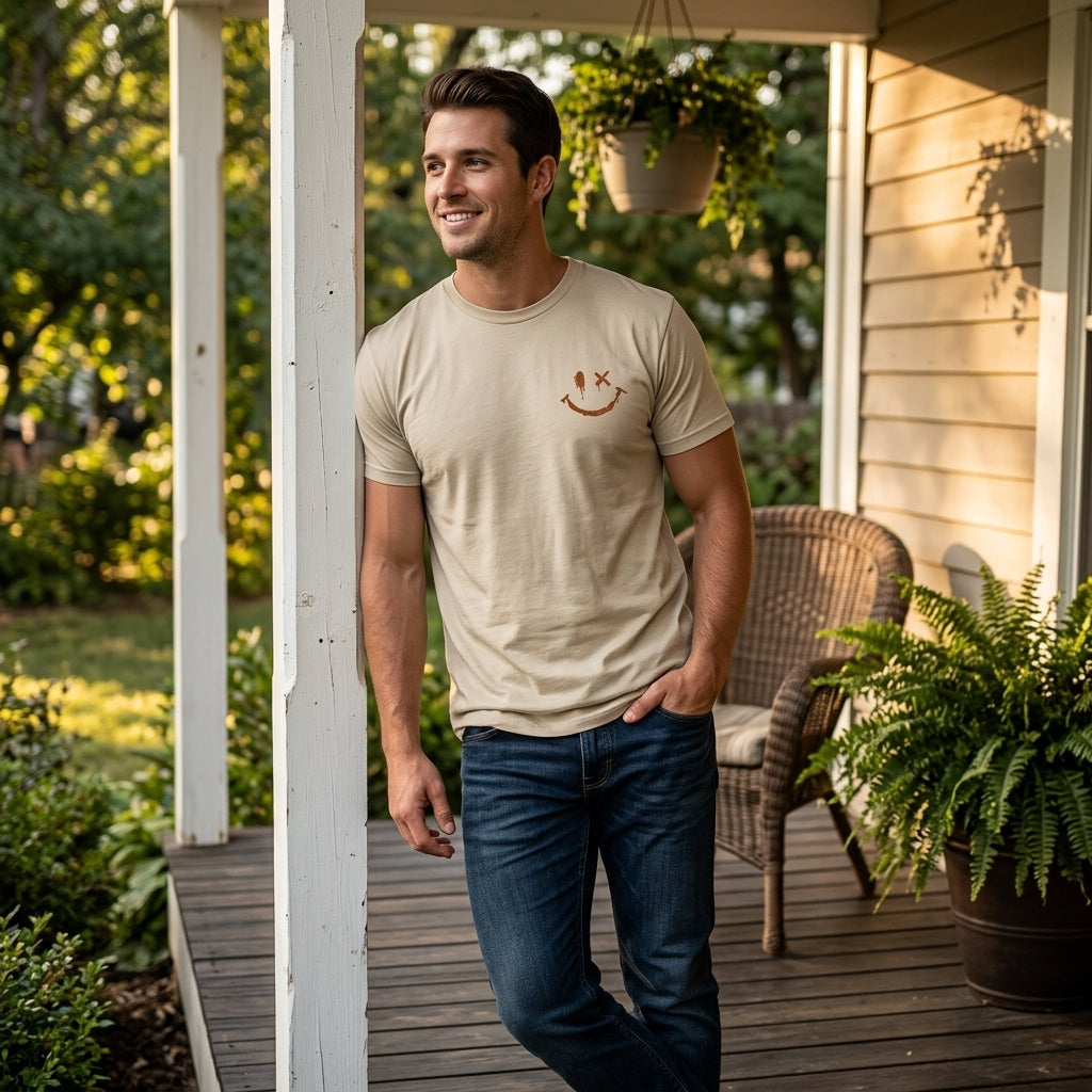 SolaraWave™ – Retro Sunset Smiley Graphic Tee with Front & Back Print