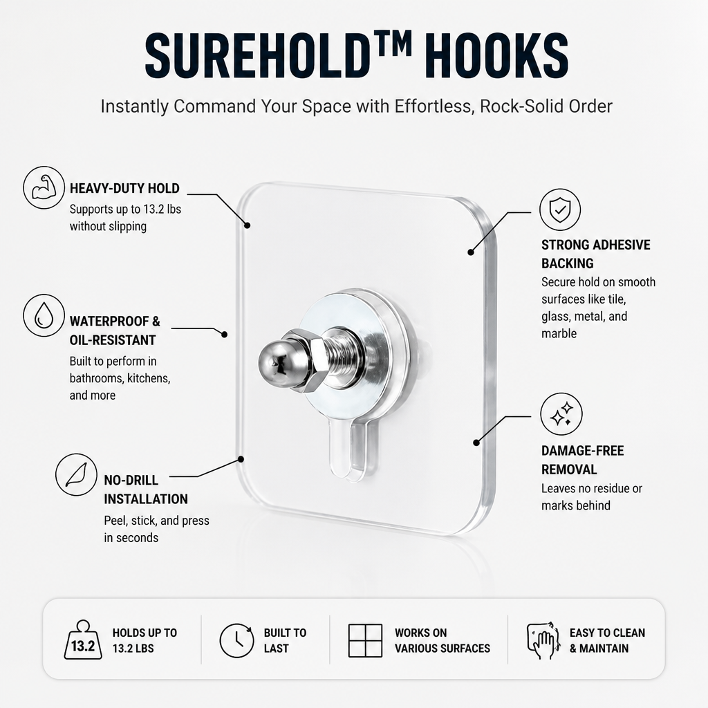 SureHold™ Hooks — Instantly Command Your Space with Effortless, Rock-Solid Order