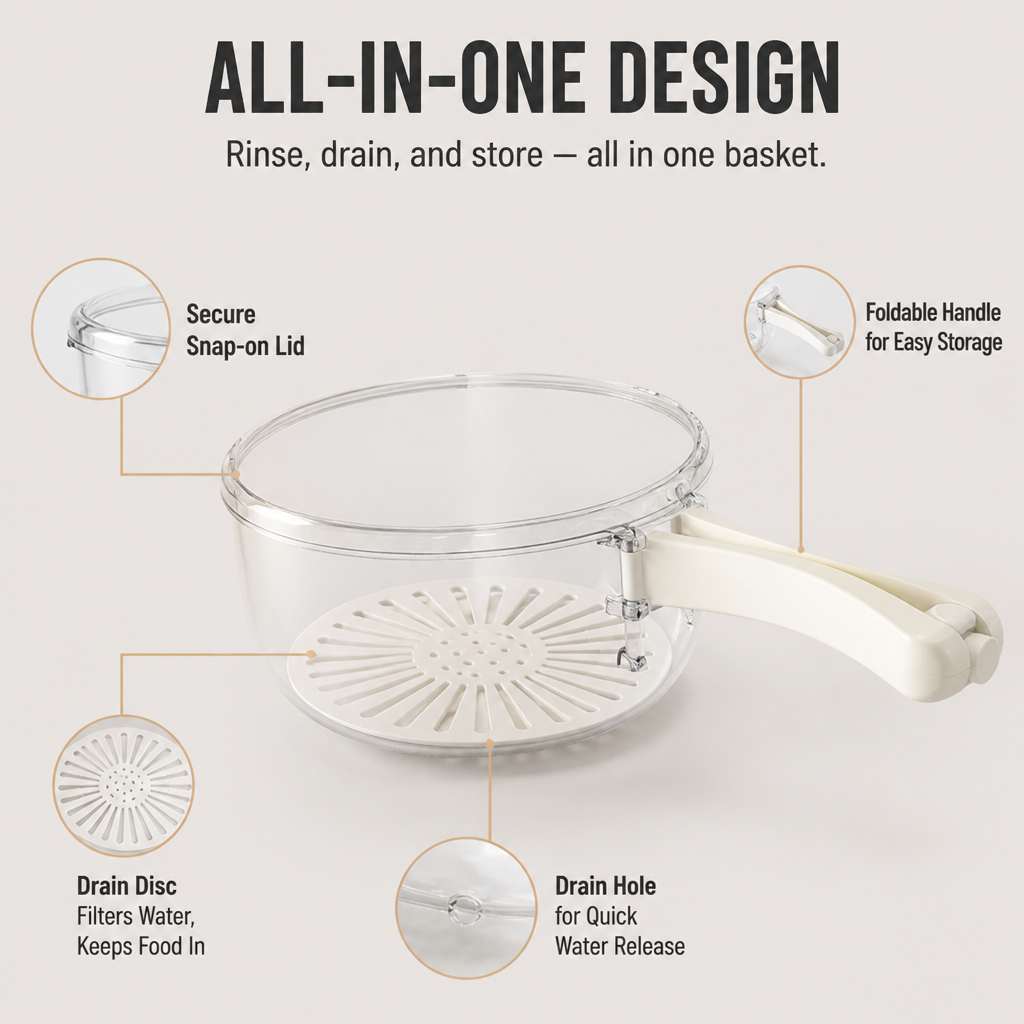 PureFlow™ Basket — Make Meal Prep a Breeze with Effortless Rinsing and Freshness Locked In