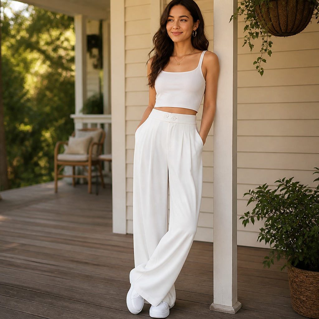 VelaCurve™ – High-Waist Wide-Leg Plus Size Pants with Wrinkle-Free Stretch
