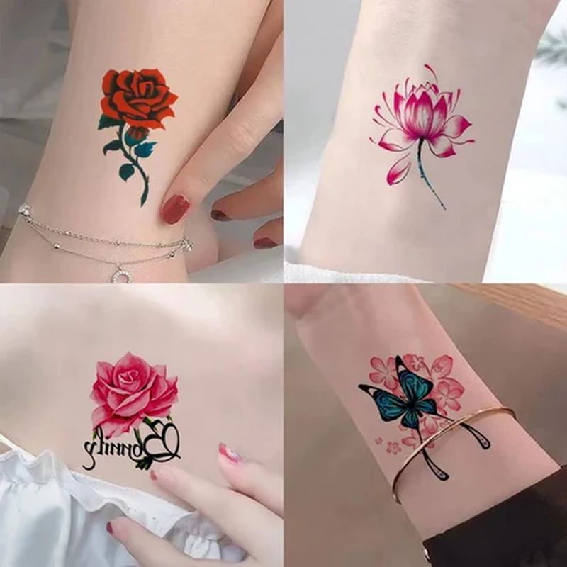 Flower and Butterfly Design 3D Temporary Tattoo Stickers