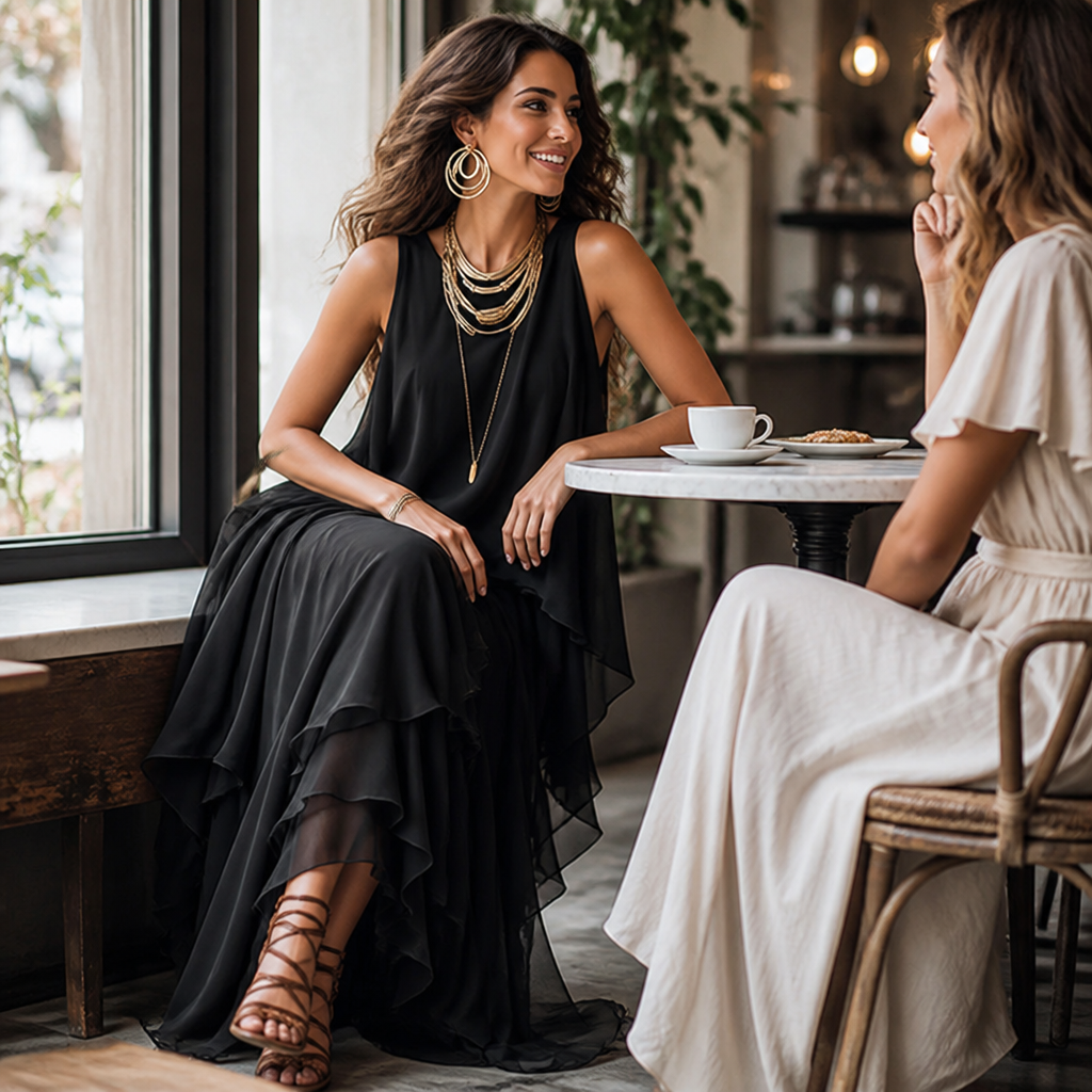 LioraMist™ – Flowy Layered Ruffle Chiffon Maxi Dress