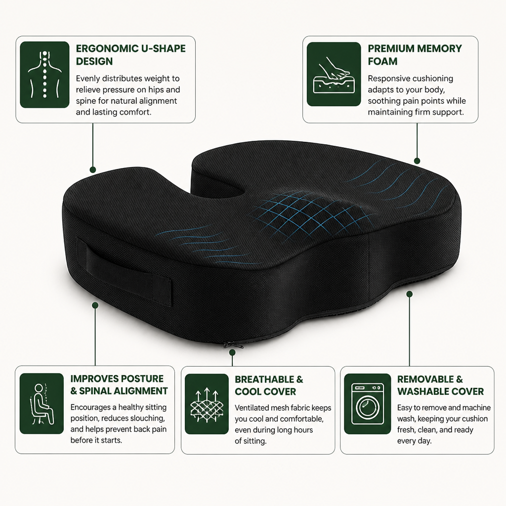 SpinaRest™ — Sit Confidently Pain-Free and Power Through Your Day