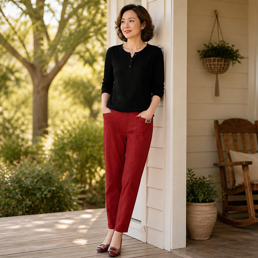 VeloraEase™ – Relaxed Tapered Cotton Pants with Elastic Comfort Waist