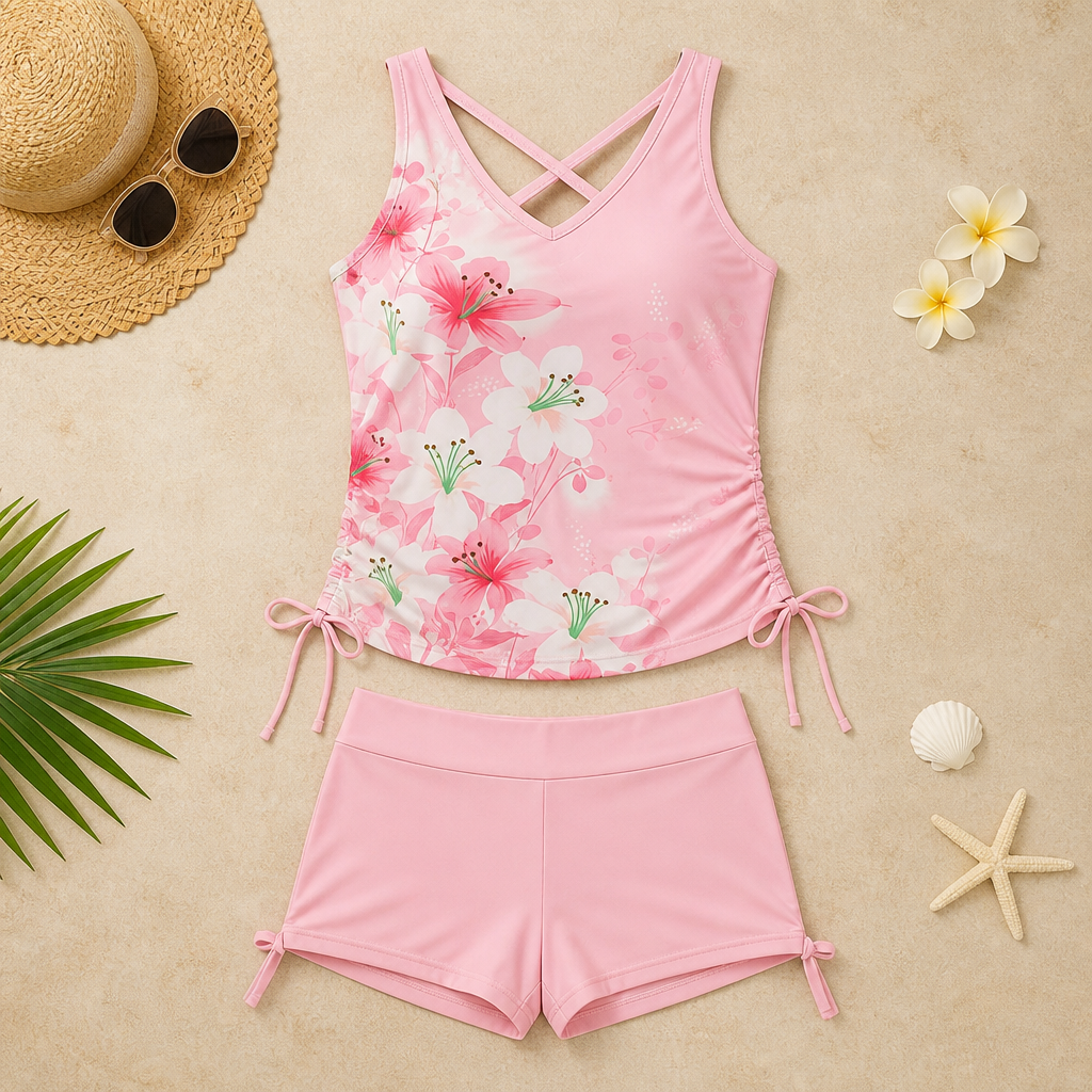 AquaVanta™ – Tummy-Control Tankini Set with Adjustable Side Ties